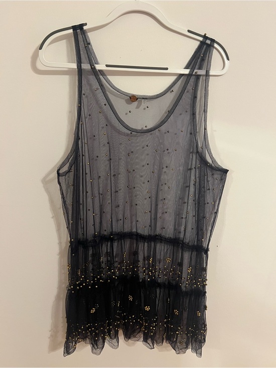 Free People Dresses & Skirts - Free People Metallic Gray Sheer Embellished Tank
